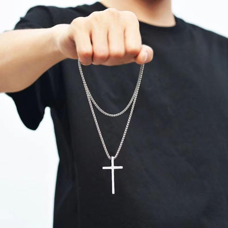 Cross Necklace, Stainless Steel Mens Cross Pendant Chain Necklace for Men Women Religious Jewelry Gifts3