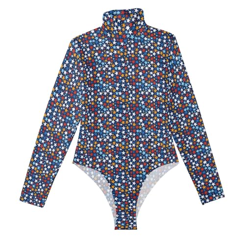 Body de manga larga para mujer con cuello alto y estampado original de estrellas azul marino