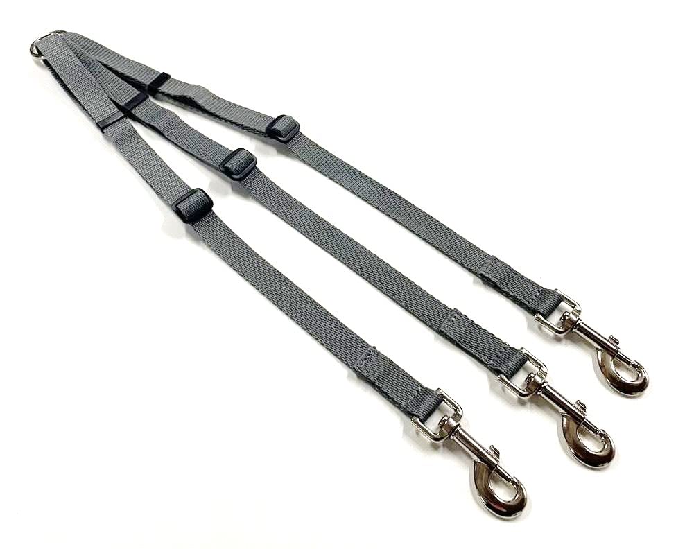 Dog Coupler/Splitter Lead Dual Walking Leash Adjustable 20mm Webbing 3 Way Splitter (Silver/Grey)