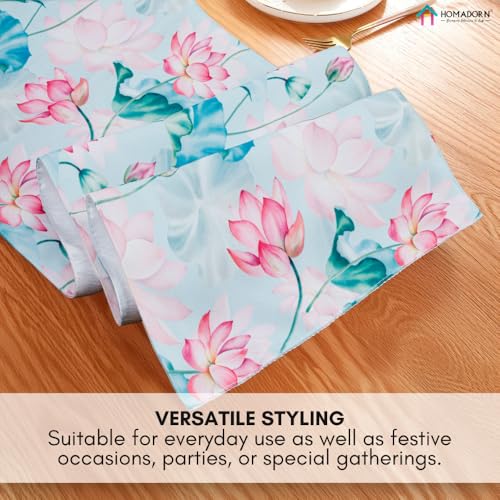 Image of HOMADORN Premium Digital Printed Table Runner - Double Layered Durable Fabric, Elegant Dining & Coffee Table Decoration, Fade-Resistant Prints, Easy Care (13X60 Inches ( 4 Seater), Lotus Lagoon)