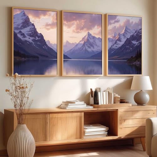 Image of kotart Big Aesthetic Mountains View Wall Art Paintings | Lake View Framed Painting | Nature Art Vastu Frames for Living Room Bedroom Wall Decor Set Of 3 (13X17 inch)