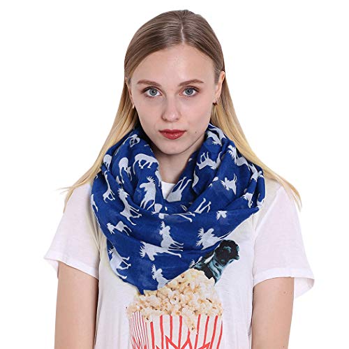 GERINLY Animal Circle Scarves: Cute Moose Print Infinity Loop Scarf For Christmas (Blue)