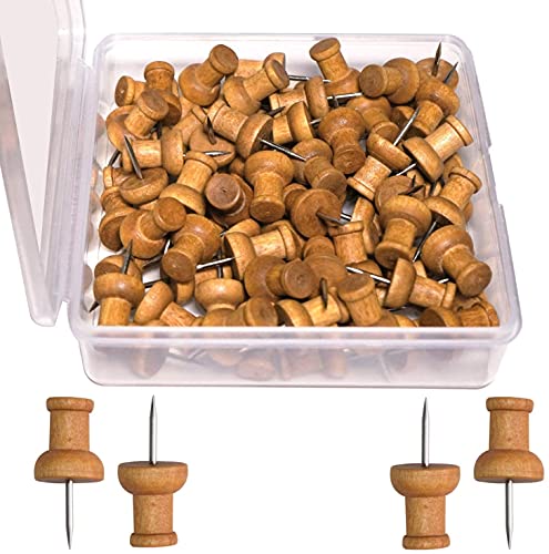 Wooden Push Pins, Walnut, Wood Thumb Tacks Decorative for Bulletin Boards, Cork Boards, Foam Boards (60 PCS)