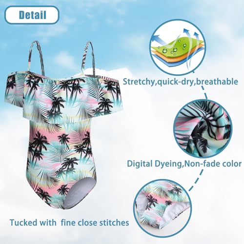 Image of Girls One Piece Swimsuits Off Shoulder Bathing Suit for Kids Hawaiian Swimwear 3-16 Years