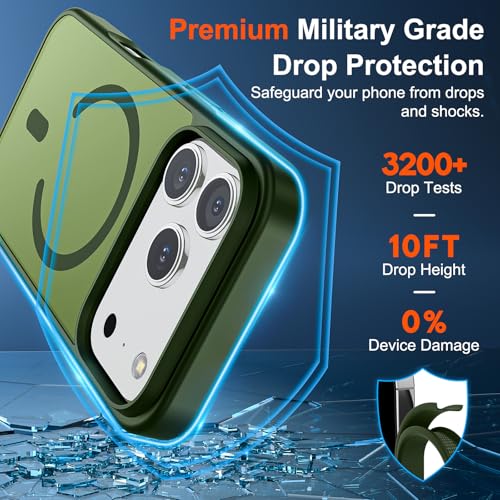 Image of SUPFINE Magnetic for iPhone 17 Pro Max Case (Compatible with MagSafe)(Military Grade Drop Protection) Translucent Matte Shockproof with Anti-Fingerprint Phone Cover,Cangling Green