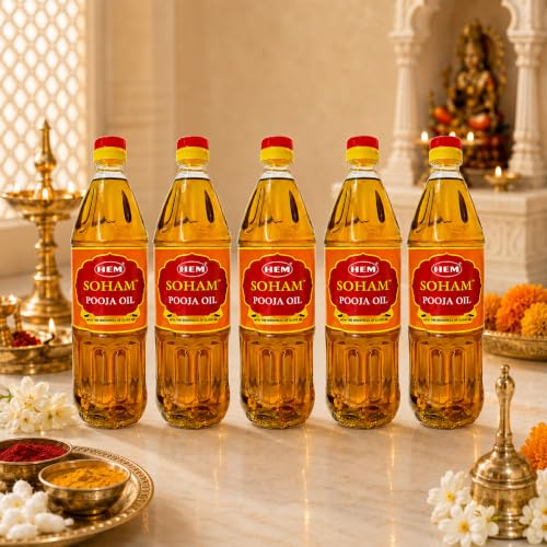 Image of Hem Soham Clove Pooja Oil 900ml, Pack of 5 | Premium Sacred Oil for Rituals, Lighting Diyas & Lamps | Long-Lasting Flame & Pure Aroma | Ideal for Daily Puja, Festivals & Ceremonies