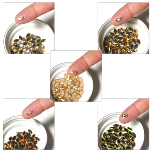 Image of EmbroideryMaterial 5 * 9 MM Flat Back Round Kundan Stone Beads for Craft, Embroidery Work, Jewellery Making, Bangles Making Combo of 5 Colors (250 Pieces, Gold, Silver, Off White, Red, Green)