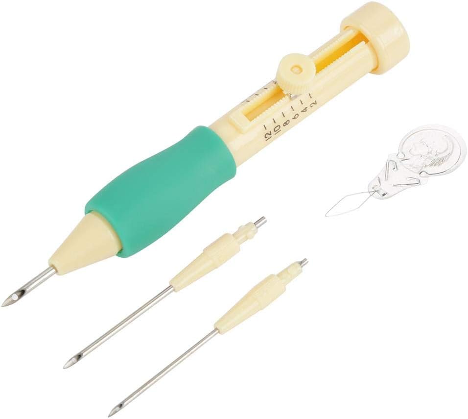 Punch Needle Embroidery Set Embroidery Needle Punch with 3 Sizes Needle Pen Kit Tool for DIY Craft for DIY Threaders Sewing Knitting for Mother(Yellow + Green)