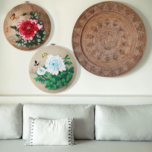 Image of FONNUY 2 Set Ribbon Embroidery 3D Flowers Pattern Design Kit Embroidery DIY Handwork Set Home Decoration, Easy to Follow Needlework, 12''