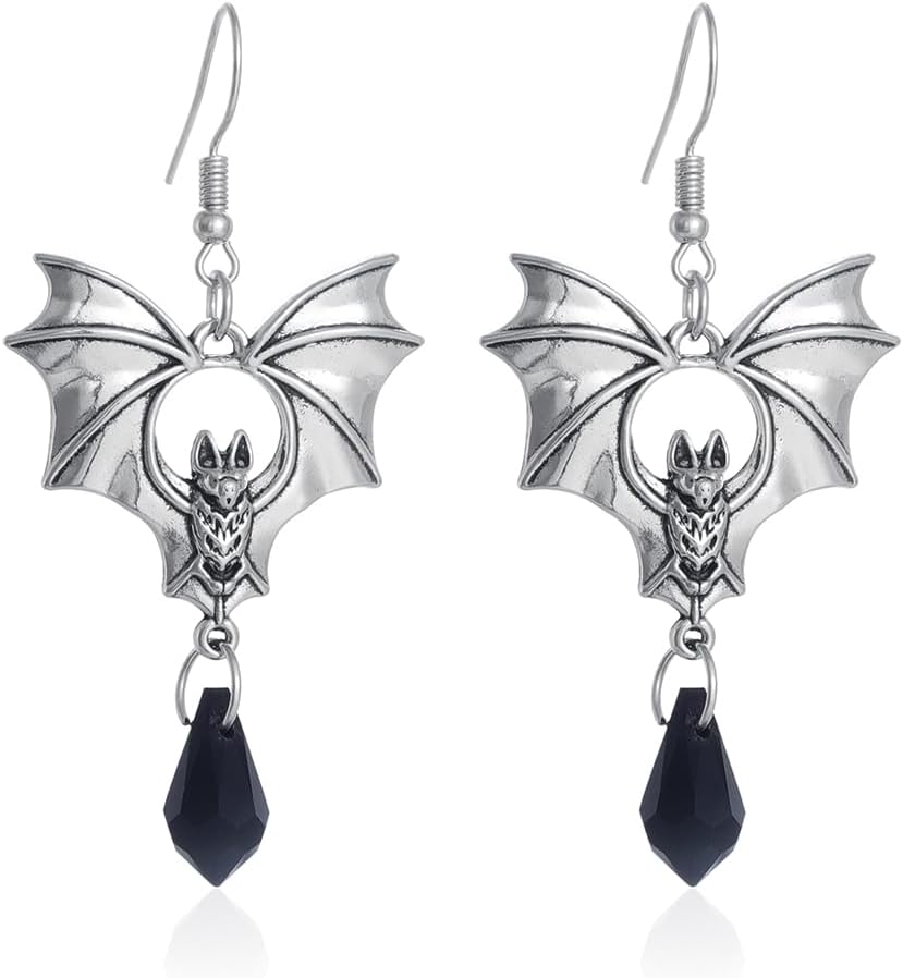 Gothic Bat Earrings for Women Black Red Crystal Dangle Drop Earrings Dark Punk Vampire Bat Earrings Hypoallergenic Vintage Goth Vampire Earrings Halloween Cosplay Party Jewelry