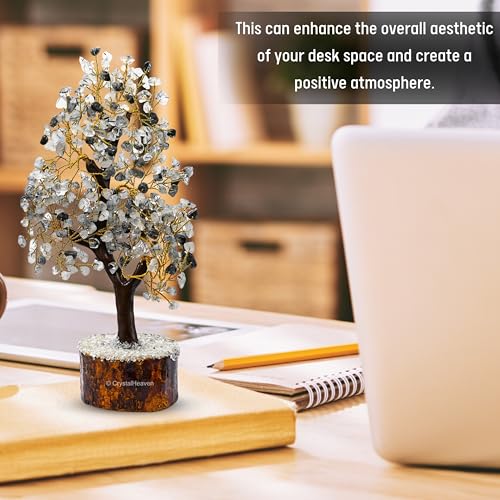 Image of Certified Black Rutilated Quartz Crystal Tree for Good Luck - Healing Crystals Money Tree for Wealth, Positive Energy at Home Office - Decorative Spiritual Gifts for Vastu, House Warming