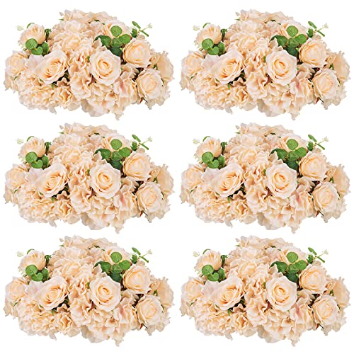 Blosmon Artificial Flower Balls Wedding Centerpieces 6 Pcs 15.7" Large Champagne Fake Flowers Rose Hydrangea Ball Arrangement Center Pieces For Table Silk Floral Bouquet For Wedding Party Home Decor #TOP20