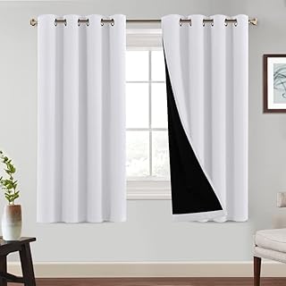PrinceDeco 100% Blackout Curtains Thermal Insulated & Energy Efficiency Window Draperies for Guest Room Full Shading Panels for Shift Worker and Light Sleepers, White, 52W x 63L, 2 PCs - Buy now