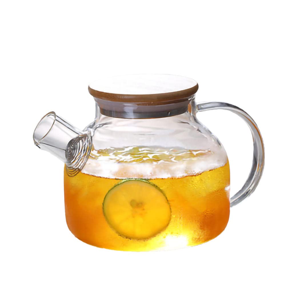 MYUYEE Glass Drink Dispenser, Borosilicate Glass Drink Dispenser, Cold Kettle, Lemonade & Juice, Bamboo Lid, 60Oz&33.8Oz