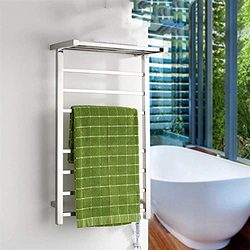 Portasciugamani riscaldato elettrico, 10 bar, design a doppio strato, finitura lucida a specchio, perfetto per l'arredamento del bagno, soluzione di riscaldamento efficiente ed elegante