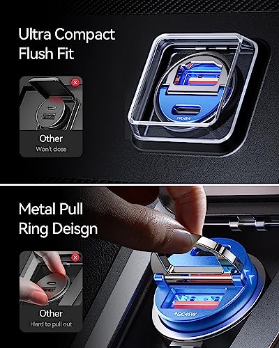 Image of MRGLAS 90W USB C Car Charger Fast Charge, PD45W & QC45W, Flush Fit, Extra 3.3ft Type C Cable, All Metal, Cigarette Lighter USB Charger for iPhone 16 15 Samsung S25 S24 S23 Ultra Pixel 8 /8Pro /7-Blue