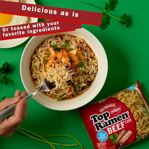 Image of Nissin Top Ramen Noodle Soup, Beef, 3 Ounce (Pack of 24) | Quick, convenient meal ready in minutes with just hot water.