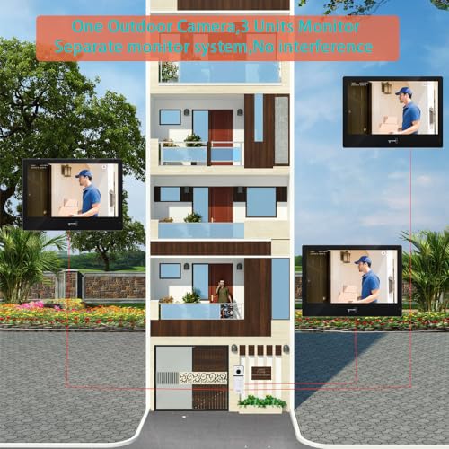 Wired Video Doorbell Apartment Intercom System 3 Units 10 Inches Touch Monitor Wireless Wifi 1080P Camera Phone Kit,Support Monitoring,Unlock for Home Villa (1 black doorbell+3 black monitor)