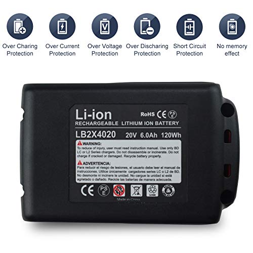 6.0Ah 20 Volt LB2X4020 Replacement Battery Compatible with Black and Decker 20V Lithium Battery LBXR20 LB20 LBX20 LBXR2020-OPE LBXR20B-2 LST220