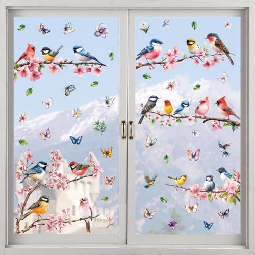 Stickers fenêtre electrostatique Décoration de fenêtres Autocollants branche d'arbre plantes fleurs été stickers Autocollants de Fenêtre Printemps...