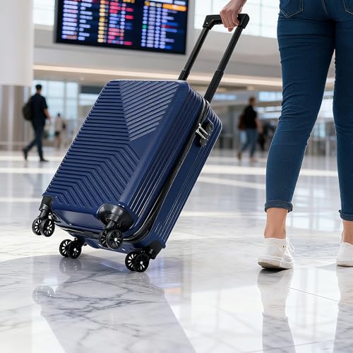 20 Inch Hardside Carry On Luggage, ABS Spinner Suitcase with 360° Wheels & Secure Lock, Lightweight Cabin Approved Luggage for Air Travel, Navy Blue4