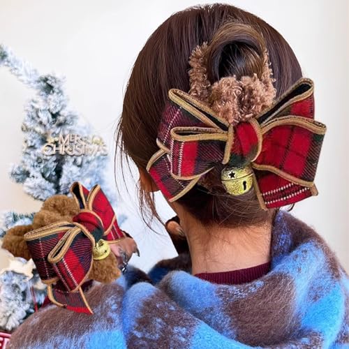 Pinza para cabello Brown grande con diseño navideño miniatura 1