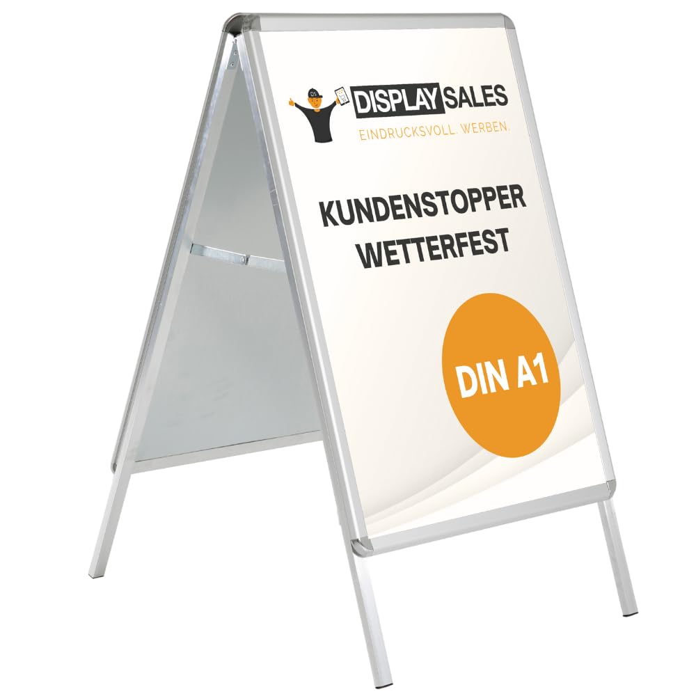 Caballete Publicitario Exterior Impermeable DIN A1 | Porta Carteles de Aluminio Plata con Perfil de 32 mm | Con Orificios de Drenaje y 2 Láminas Antirreflectantes
