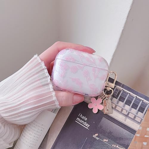 Image of MINSCOSE for AirPods Pro 3rd Generation Case (2025) with Cleaner Kit,Cute Flower Floral Aesthetic Design with Flowers Keychain for Girls Women for Airpods Pro 3-Pink