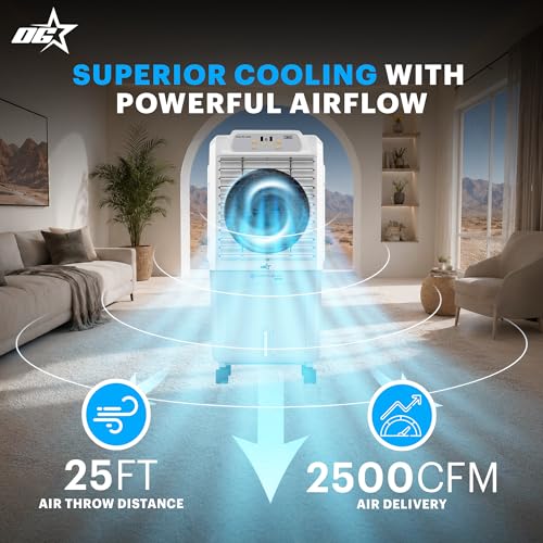 Image of OG Star 60L Personal Smart Air Cooler CB60S with 5-Speed Control, Honeycomb Pads, Water Level Indicator & Water Inlet � High-Performance Evaporative Cooler for Home, Office & Outdoor Use