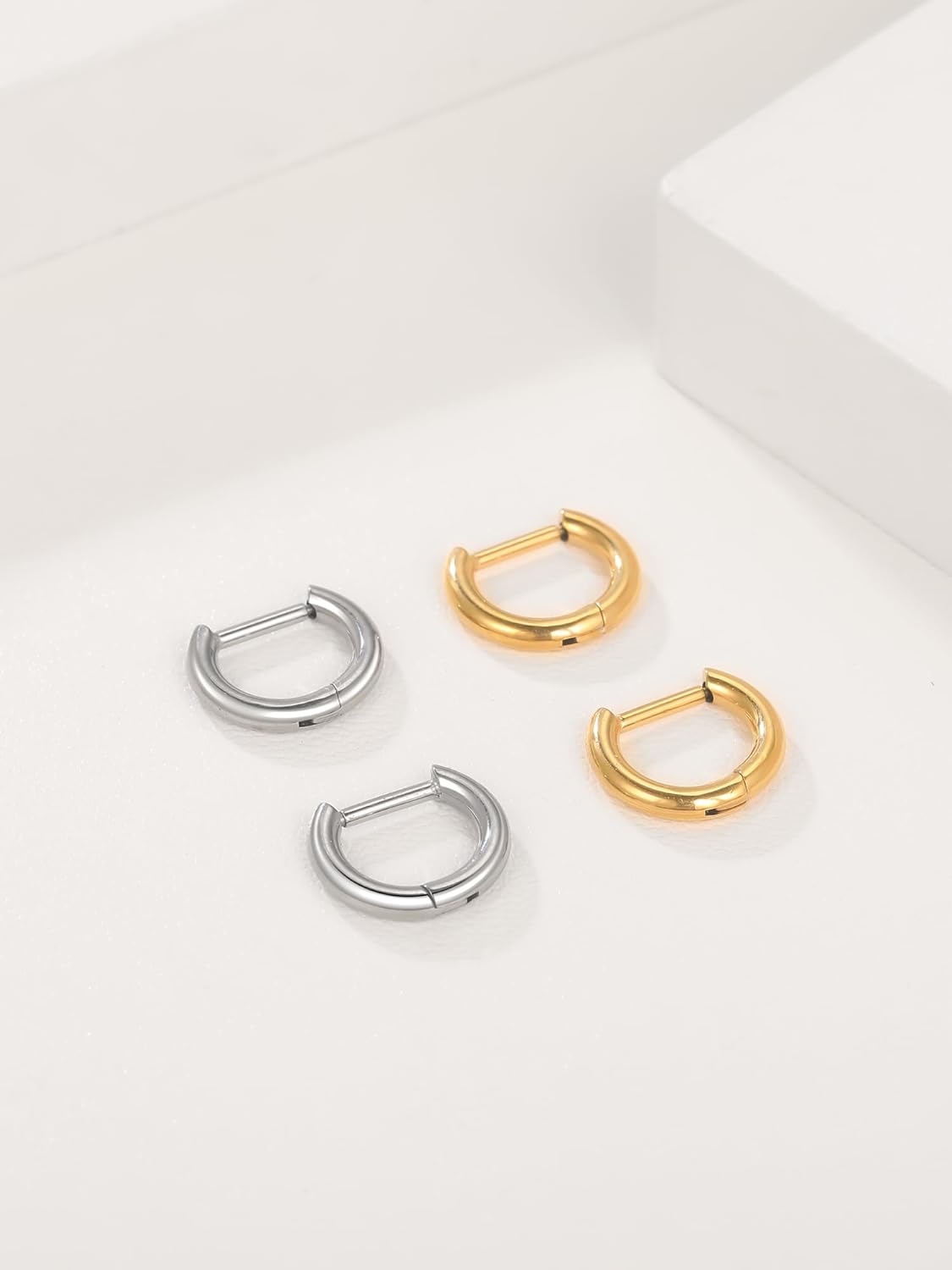 Oveta Titanium 16G D Shaped Nose Rings Hoops 8/10mm - Higned Segment Clicker Septum Rings Daith Conch Cartilage Piercing Jewelry for Women Men, Silver/Gold, 2PCS - Image 8