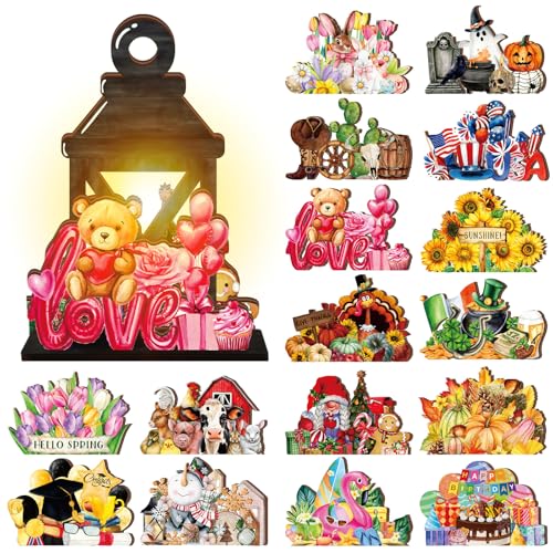 Yousoontic St. Patrick's Lighted Table Decor Interchangeable Seasonal Table Lantern Decor with 16 Holiday Spring Easter Wooden Signs 4 LED for Home Office Desk Welcome Ornaments Gift