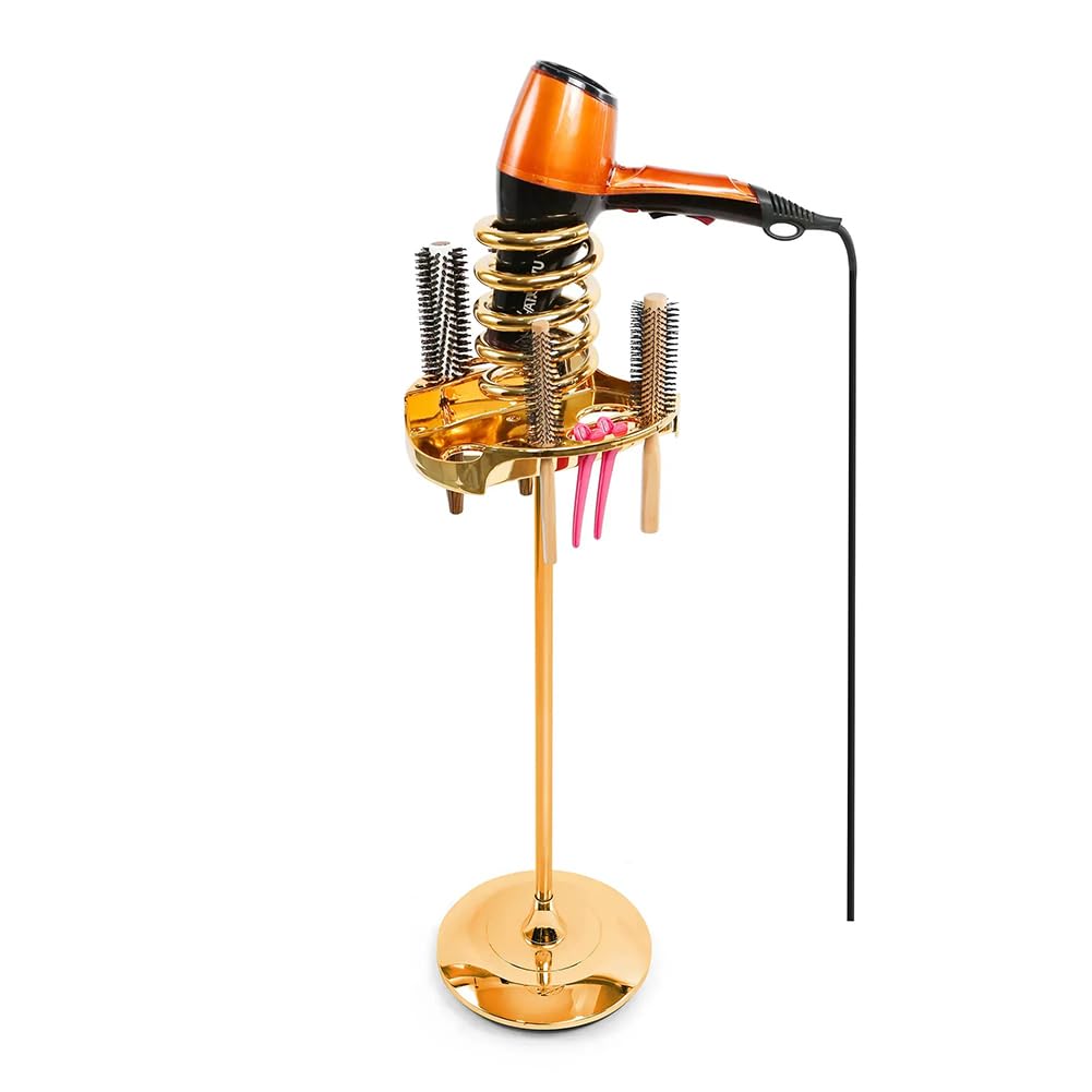 Supporto per asciugacapelli da pavimento con base resistente, durevole, antiruggine, design multifunzionale per saloni di bellezza e case (oro)