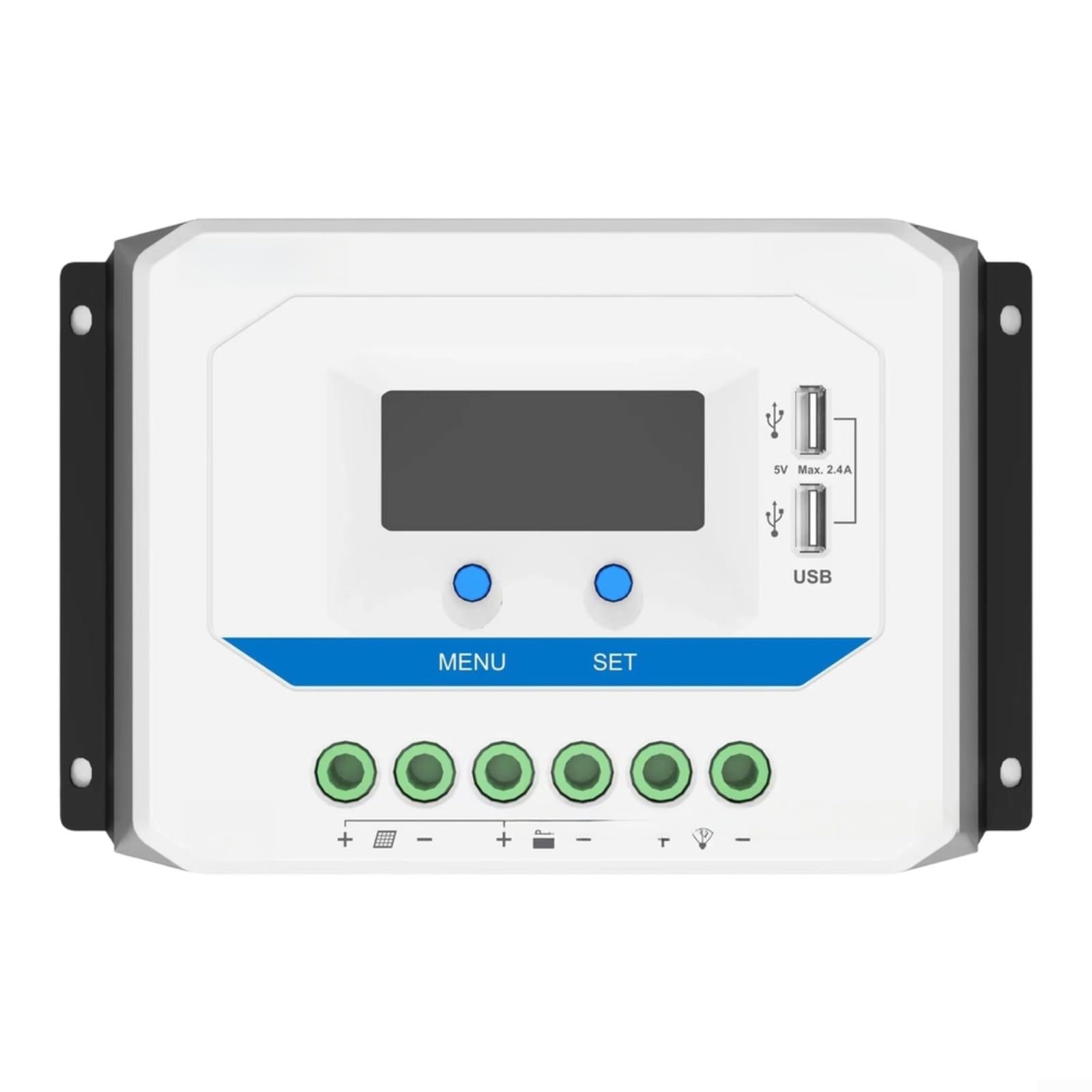 Regolatore di carica solare 12/24 V per PWM con display LCD, doppia porta USB, compensazione della temperatura per camper, campeggio, barca e impianto solare (bianco) (45 A)