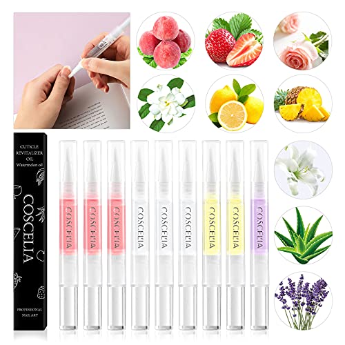 9pcs Cuticle Oil Pen Bulk Nail Nutrition Oil for Nail Multi-Function Nail Gel Polish Nourish Pen Nourishment With Vitamins Moisturized Cuticle Oil Set for Gel Nails Manicure Tool (9 Flavors)