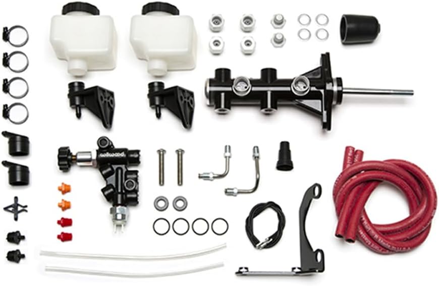 Wilwood 261-14391-BK Remote Tandem Master Cylinder With Proportioning Valve, Pushrod & Bracket, 1.12-inch Bore, Black E-Coat FinisH