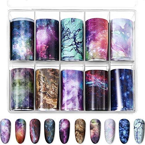 10 Sheets Fashion Art Nail Foil Transfer Stickers, Nail Decals Transfer Foil Box