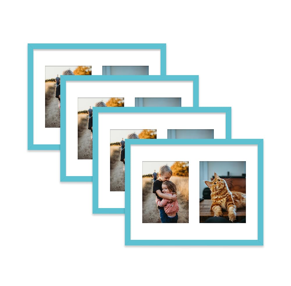 Turquoise Multi Photo Frame - Holds 2 x 8x6 Pictures, Family Collage Picture Frame for Wall Display, 16x12 Frame size, Set of 4