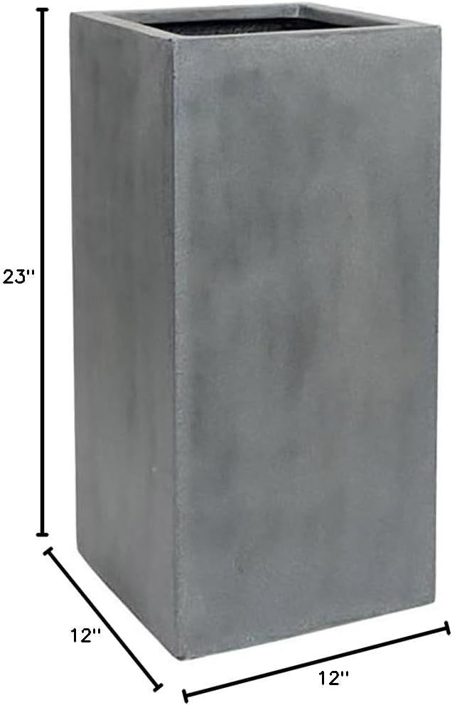Pottery Pots Elegant Grey Square Flower Pot 23" H x 12" L X 12" W Planter with Natural Stone Look