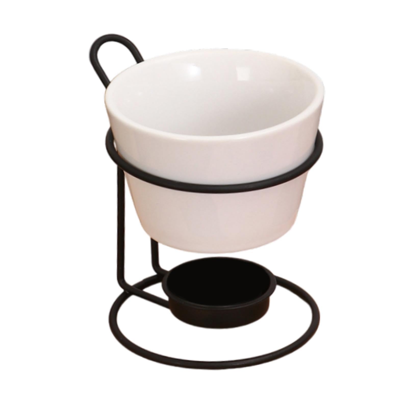 Bothyi Chocolate Fondue Pot Ceramic Hot Pot with Iron Rack Melting Mug Chocolate Melter Pot Fondue Fondue Machine for Dinner Snack, White