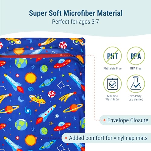 Image of Wildkin Kids Microfiber Nap Mat Cover - Soft, Durable & Fits 1.5 inch Vinyl Sleep Mats (Out of This World)