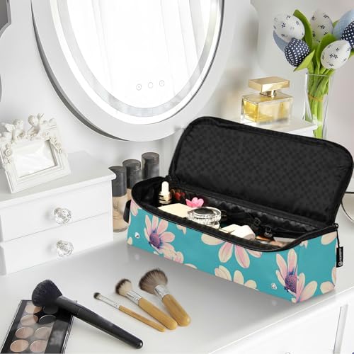 Bolsa de viaje turquesa Retro Flowers para herramientas de cabello resistente al calor para plancha, rizador y secadora miniatura 6