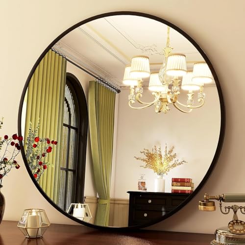 HARRITPURE Round Mirror 30 Black Wall Mounted Circle Mirrors Vanity Mirror with Brushed Aluminum Alloy Frame Modern Decoration for Bathroom, Living Room, Vanity, Bedroom, Entryway - Image 8