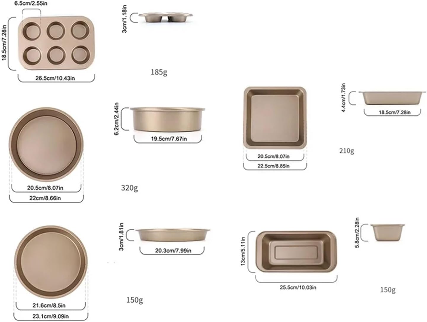 Compatible For 5Pcs Nonstick Baking Set Gold Carbon Steel Oven Bakeware Bread Pan With Muffin Cake Pizza(Black 5Pcs)