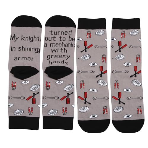 MBMSO 2 Pairs Mechanic Socks Auto Mechanics Gifts for Men Car Enthusiast My Knight in Shining Armor Mechanical Engineer Socks3