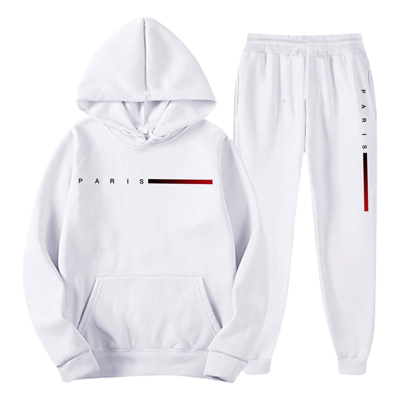 Generisch Trainingsanzug Herren Paris Logo Baumwolle Sportanzug Mit Taschen Hip Hop Hausanzug Mit Streetwear Und Jogginghose Zweiteiler Regular Fit Fitnessanzug Outdoor Training