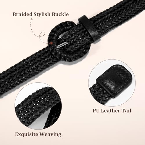 JASGOOD Women's Braided Woven Boho Belt - Skinny Waist Strap for Summer Dresses & Jeans(Width:0.9" Black)3