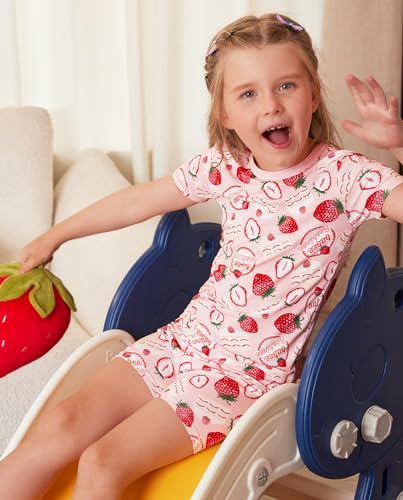 Bamboo Viscose Toddler Girls Kids Short Sleeve Pajamas 5-6T Years Strewberry Cake Summer Cool Soft 2pcs Set Pjs Pyjamas Jammies3