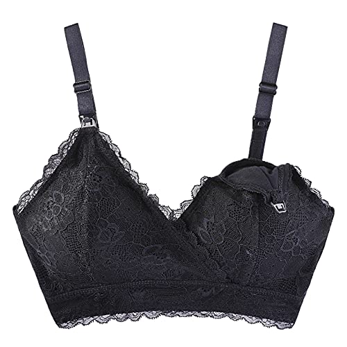 Conjunto de ropa de mujer sin llantas sujetador de lactancia durante el embarazo ropa interior lencería tallas grandes correas, Negro , XL