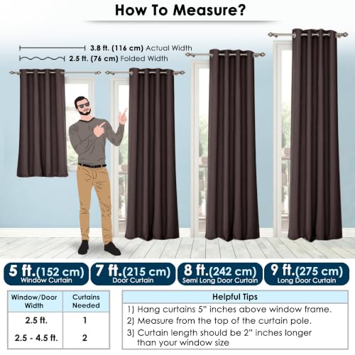 Image of 100% Noise Reducing Curtains 5 Feet Window, Brown | Embossed Panels Mild Thermal Insulated Light Block Room Darkening Curtains (Brown, 60 Inch)