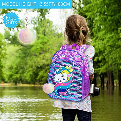 Gxtvo 3Pcs Girls Backpack, 16" Unicorn Sequin Prechool Elementary Bookbag And Lunch Box #TOP1